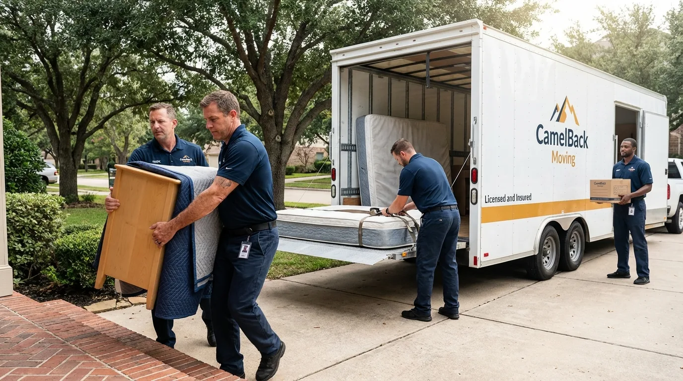 Crew loading residential truck for cross-state move from Sanibel, FL