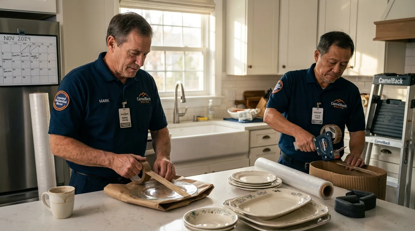 Professional crew packing kitchen dishware in Sanibel, FL